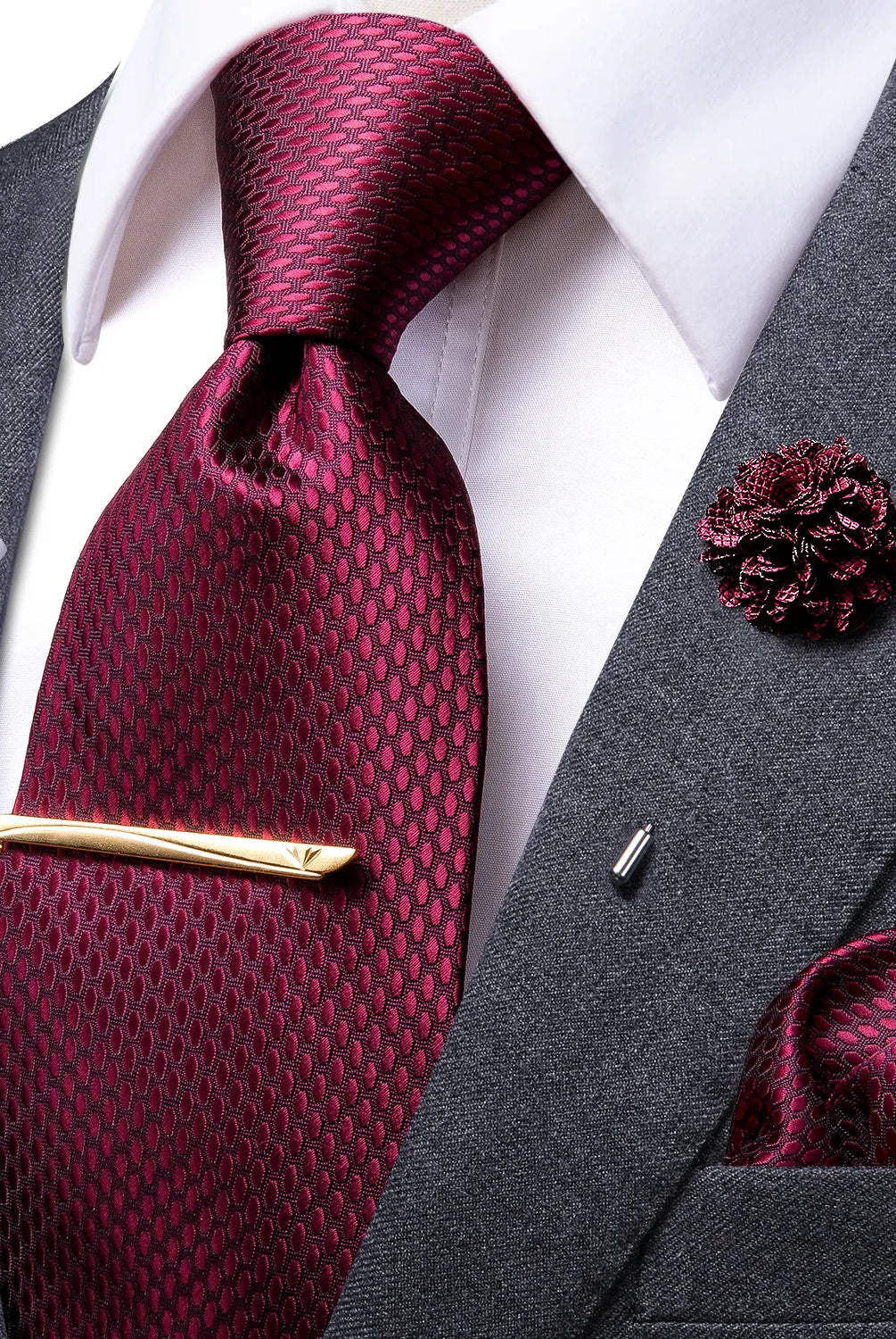 Paisley Silk Men's Tie Set in Wine Red