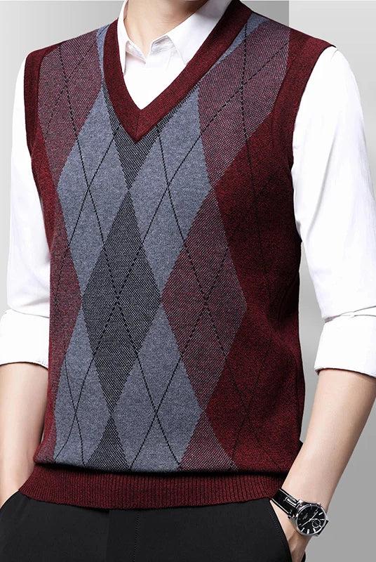 Smart Diamond Sleeveless Men's Jumper in red and with a slight side angle.