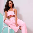 Co-ord With Ruffle Crop Top And Bootleg Trouser (Sitting Front)