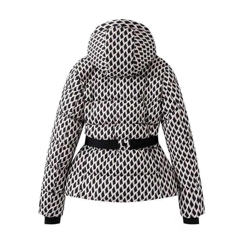 Belted Puffer Jacket Geometric