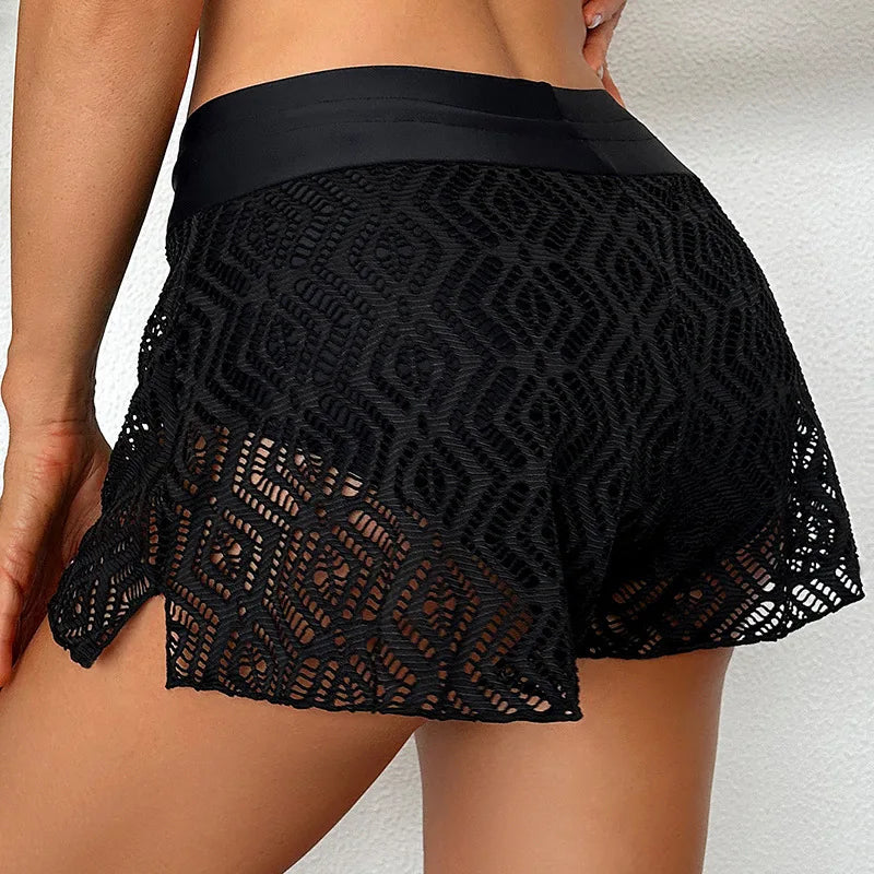 Black Mesh Women's Swim Shorts