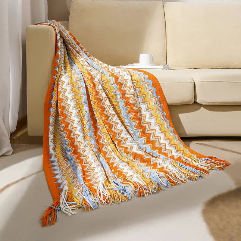 Boho Cozy Throw Blanket in Orange