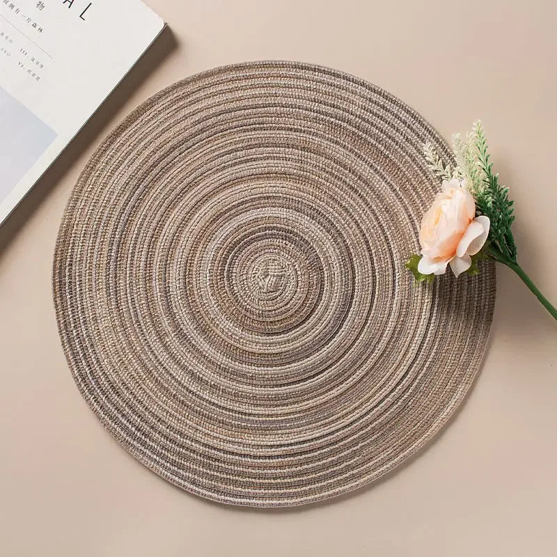 Boho Woven Round Table Placemats Light Brown