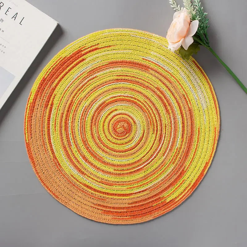 Boho Woven Round Table Placemats Yellow