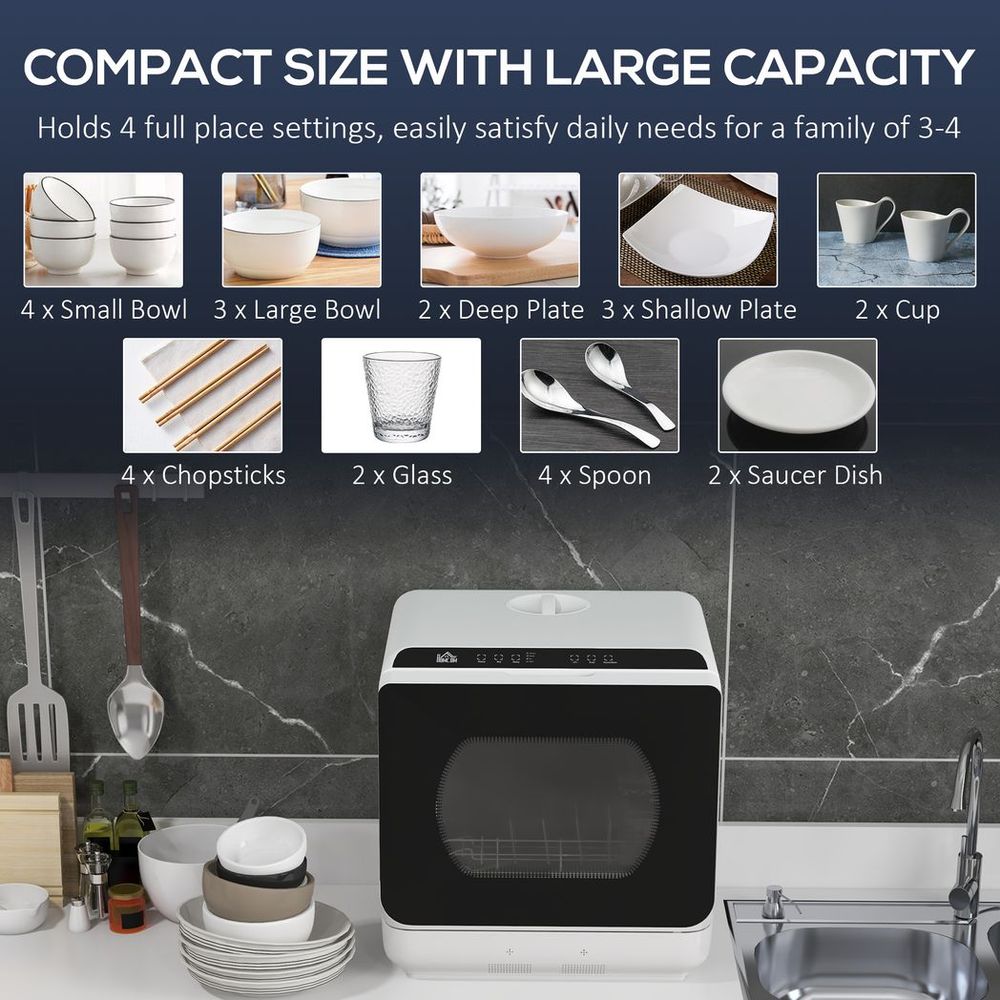 Compact Tabletop Dishwasher with 6 Programs