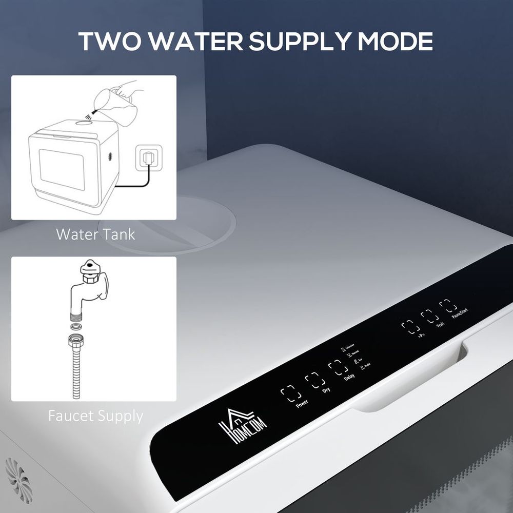 Compact Tabletop Dishwasher with 6 Programs