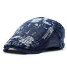 Denim Blue Ripped Style Beret Newsboy Cap