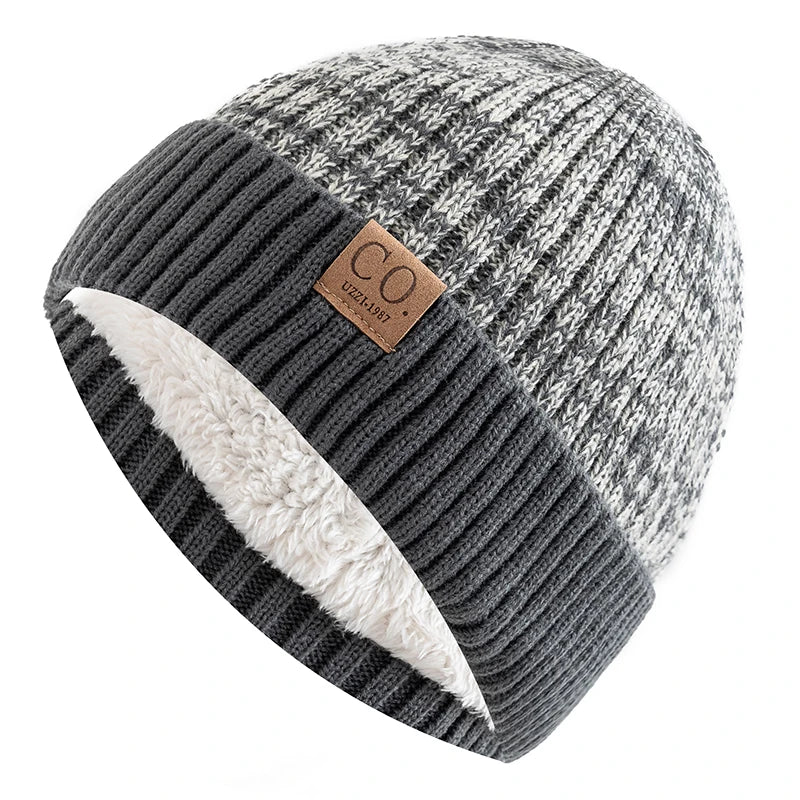 Men's Fur-Lined Knit Beanie Grey