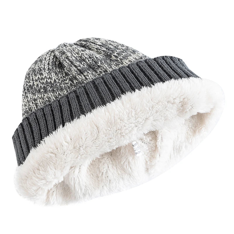 Men's Fur-Lined Knit Beanie Grey