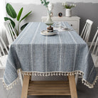 Scandinavian Stripe Tassel Tablecloth Blue