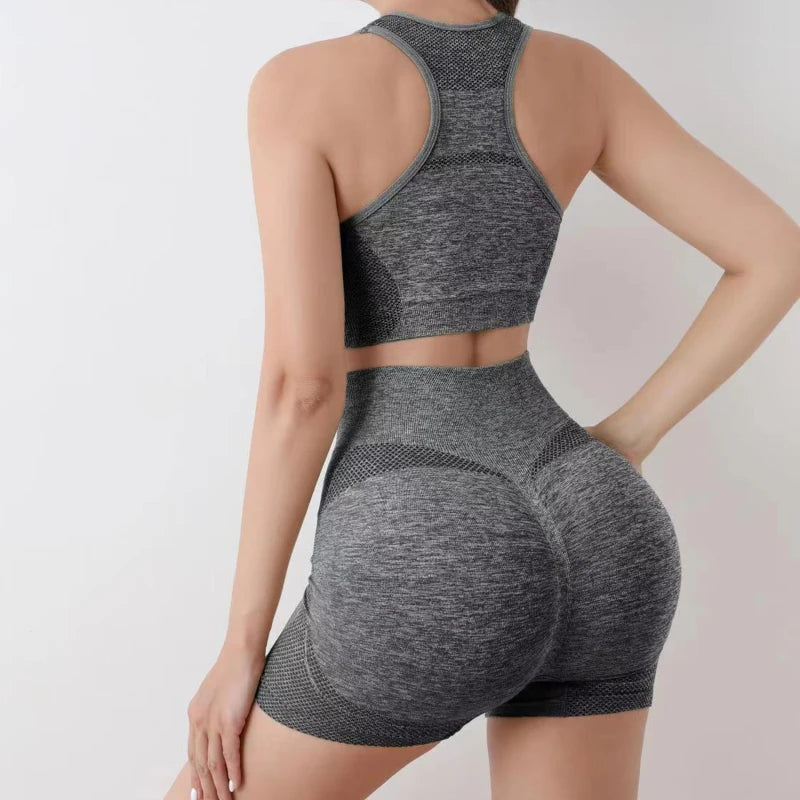 Seamless High-Waist Shorts Set Grey