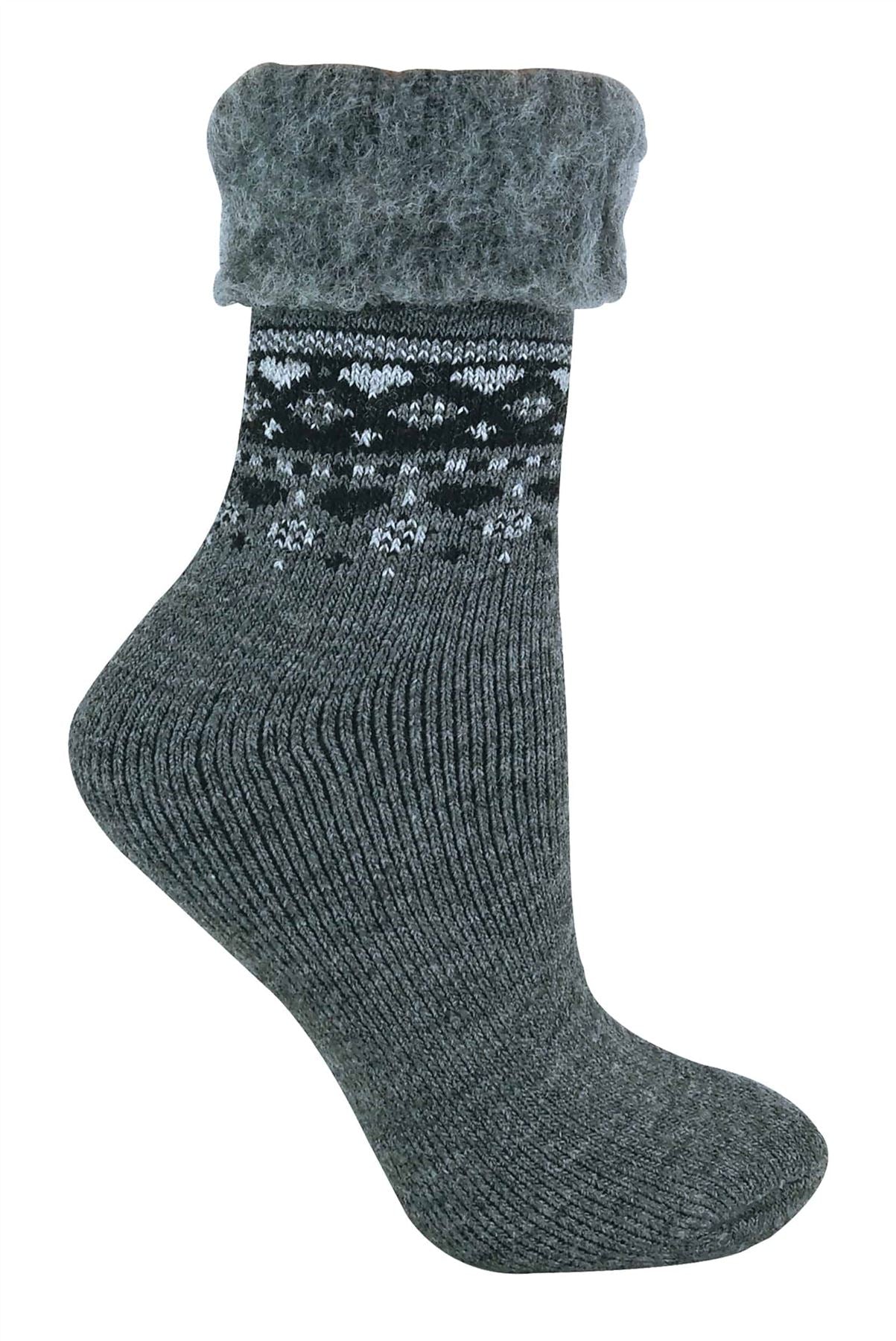 Turnover Top Wool Ladies Bed Socks Grey