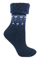 Turnover Top Wool Ladies Bed Socks Indigo